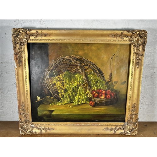 196 - A 19th century gilt framed fruit still life oil on canvas, signed Albert F. King - approx. 82cm high... 