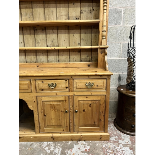 1 - A Victorian style solid pine dresser - approx. 222cm high x 212cm wide x 55cm deep