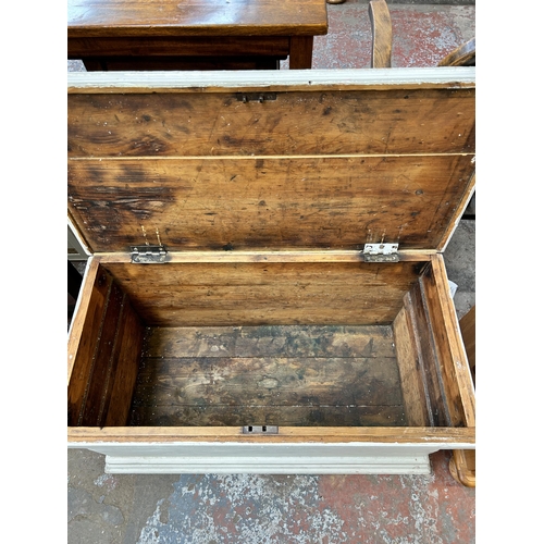 103 - A Victorian painted pine blanket box  - approx. 44cm high x 88cm wide x 44cm deep