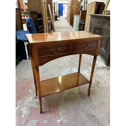 11 - A Bradley yew wood two drawer side table - approx. 76cm high x 66cm wide x 32cm deep