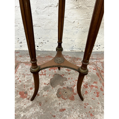 118 - A French Louis XV style mahogany and gilt metal hexagonal occasional table with pierced gallery top ... 