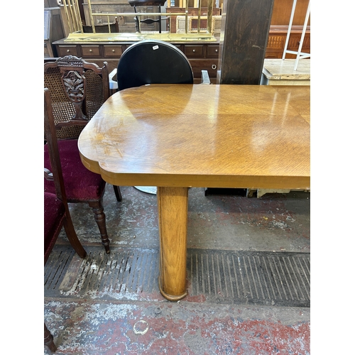 133 - An Art Deco walnut and oak dining table - approx. 75cm high x 83cm wide x 152cm long