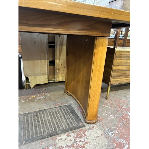 133 - An Art Deco walnut and oak dining table - approx. 75cm high x 83cm wide x 152cm long