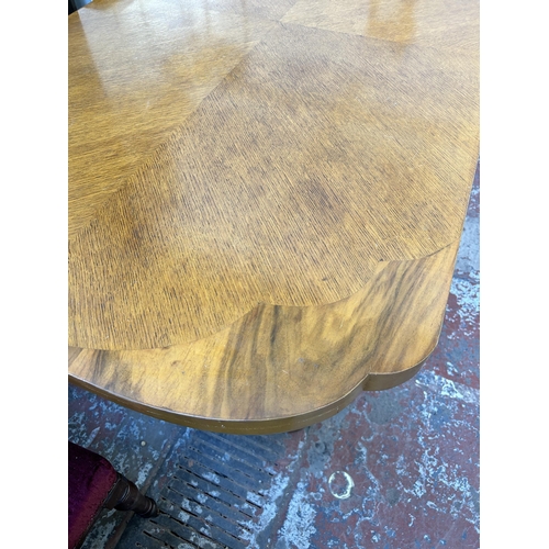 133 - An Art Deco walnut and oak dining table - approx. 75cm high x 83cm wide x 152cm long