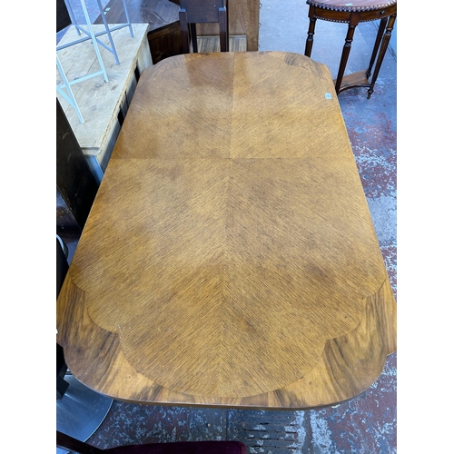 133 - An Art Deco walnut and oak dining table - approx. 75cm high x 83cm wide x 152cm long