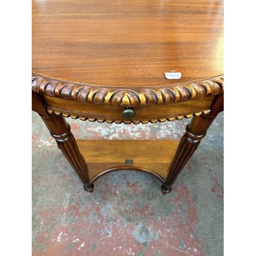 133A - An Ancient Mariner mahogany half moon console table - approx. 71cm high x 73cm wide x 30cm deep