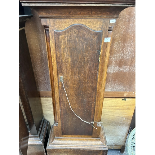 158 - Two Georgian oak cased grandfather clocks with accessories to include three faces and movements etc.