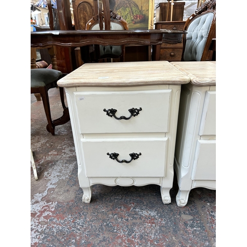 164 - A pair of French style white painted beside chest of drawers - approx. 63cm high x 48cm wide x 46cm ... 