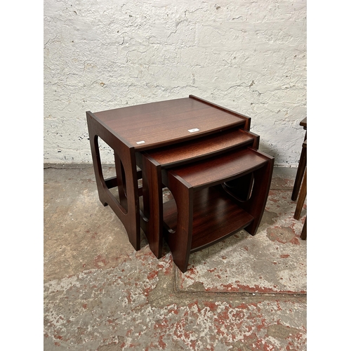 165 - Two nests of tables, one mahogany and one teak