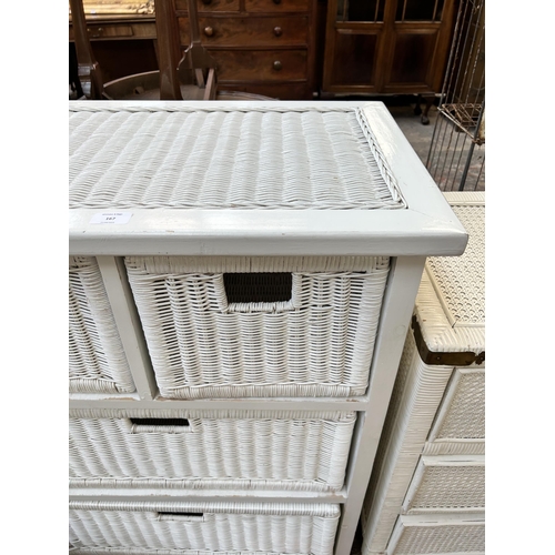 167 - A white painted pine and wicker chest of drawers - approx. 91cm high x 73cm wide x 45cm deep