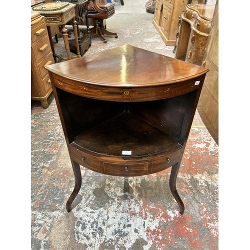 17 - A George III inlaid mahogany corner wash stand - approx. 83cm high x 55cm wide x 39cm deep