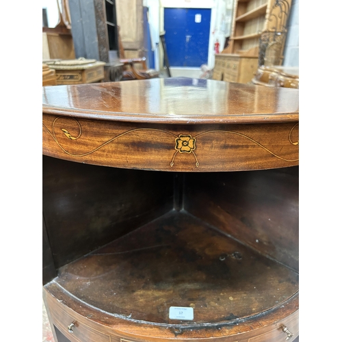 17 - A George III inlaid mahogany corner wash stand - approx. 83cm high x 55cm wide x 39cm deep