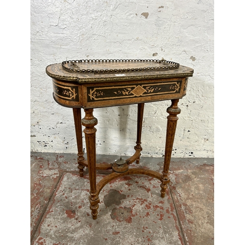 23 - A 19th century French marquetry inlaid amboyna planter side table with gilt metal decoration and flu... 