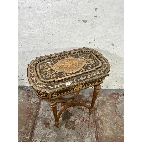 23 - A 19th century French marquetry inlaid amboyna planter side table with gilt metal decoration and flu... 