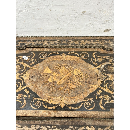 23 - A 19th century French marquetry inlaid amboyna planter side table with gilt metal decoration and flu... 