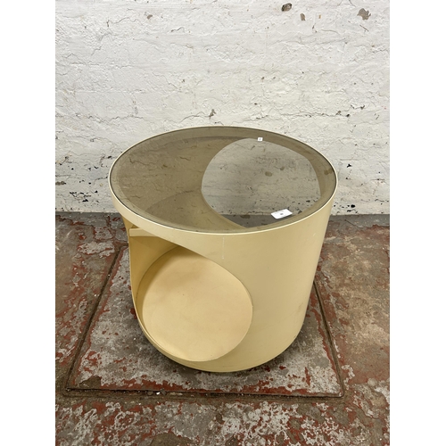 36 - A mid 20th century Space Age painted plywood circular side table with smoked glass insert - approx. ... 