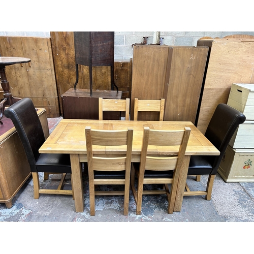 37 - A modern oak extending dining table and six chairs - approx. 78cm high x 80cm wide x 170cm long when... 