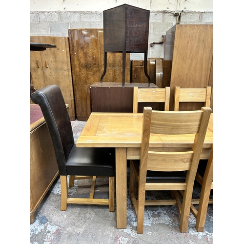 37 - A modern oak extending dining table and six chairs - approx. 78cm high x 80cm wide x 170cm long when... 