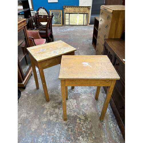 39 - Two 1950s beech school desks - approx. 76cm high x 56cm wide x 46cm deep