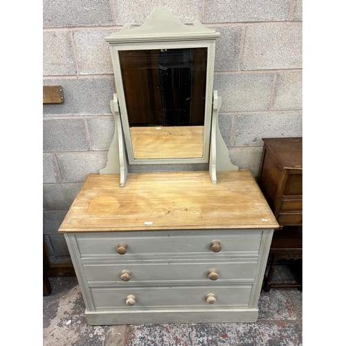 4 - A late Victorian painted satinwood dressing chest - approx. 172cm high x 106cm wide x 53cm deep