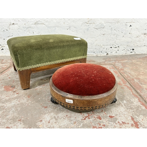 42 - Two late 19th/early 20th century footstools, one green fabric and mahogany and one red fabric and in... 