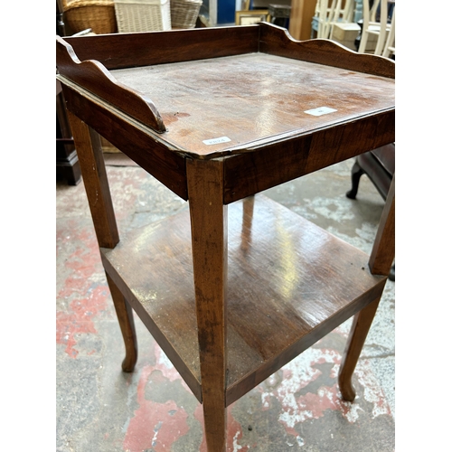 88 - A Georgian mahogany and walnut two tier side table  - approx. 86cm high x 46cm wide x 46cm deep