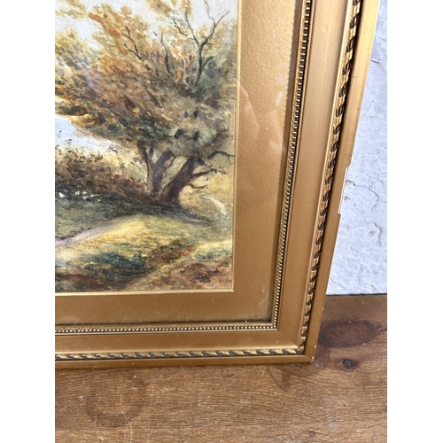 261 - A 19th century gilt framed watercolour of a sheep and landscape scene - approx. 46cm high x 64cm wid... 