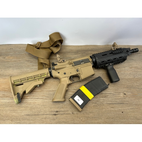 481 - A collection of airsoft equipment to include G&G Armament CM16 AEG, G&G magazines, spare stock and B... 