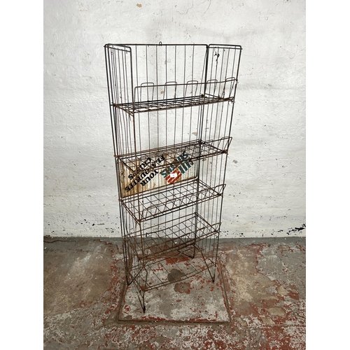 186 - A mid 20th century Smiths wired metal advertising shop display rack - approx. 160cm high x 57cm wide... 