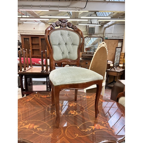 188 - An Italian Sorrento style inlaid walnut effect serpentine pedestal dining table and four chairs - ap... 