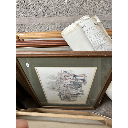 235 - A collection of framed pictures and mirrors