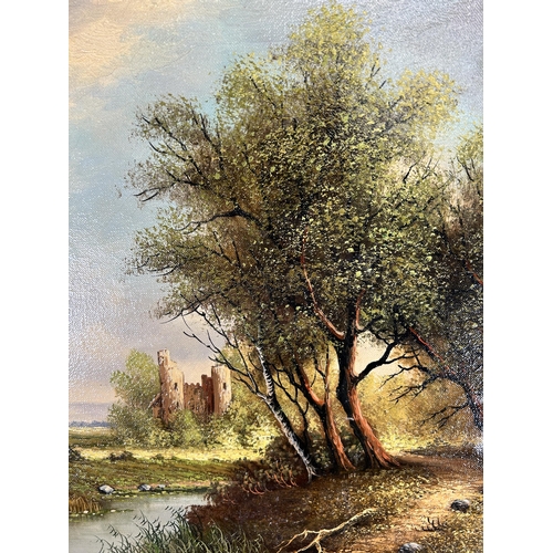 236 - A gilt framed H. Sanders oil on canvas of a landscape scene - approx. 55cm high x 65cm wide