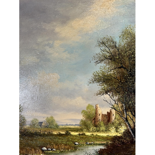 236 - A gilt framed H. Sanders oil on canvas of a landscape scene - approx. 55cm high x 65cm wide