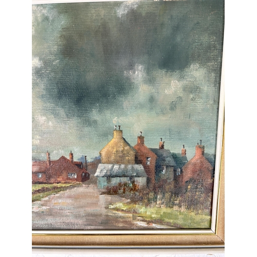 243 - A mid 20th century framed oil on board of a northern town scene, signed A. G. Wale - approx. 35cm hi... 