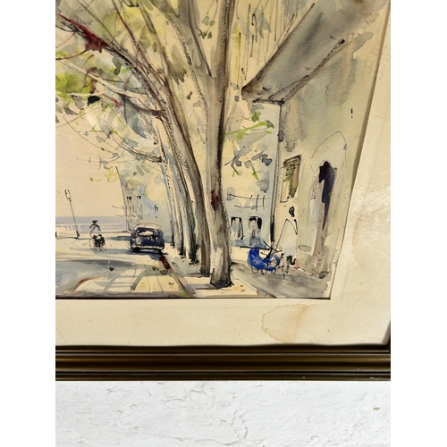 246 - A framed continental scene watercolour, signed lower left - approx. 49cm high x 65cm wide