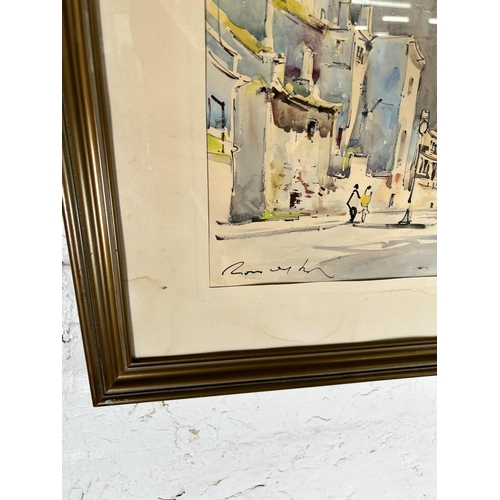 246 - A framed continental scene watercolour, signed lower left - approx. 49cm high x 65cm wide