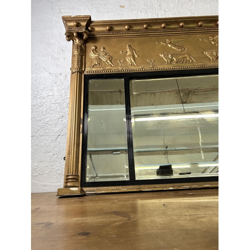 247 - A Regency gilt framed bevelled edge over mantle mirror - approx. 89cm high x 140cm wide