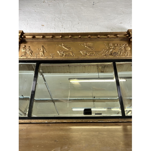 247 - A Regency gilt framed bevelled edge over mantle mirror - approx. 89cm high x 140cm wide