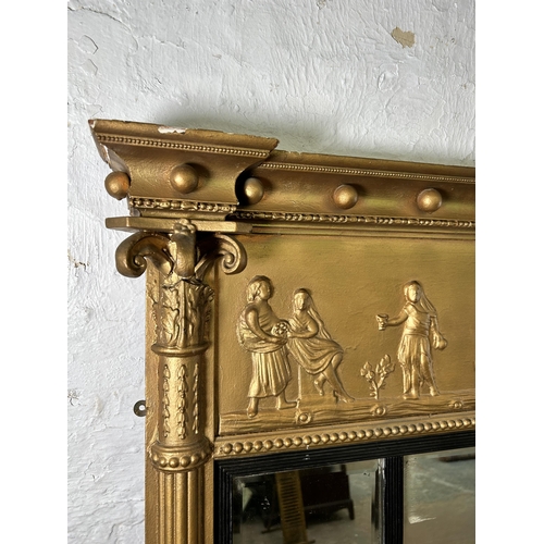 247 - A Regency gilt framed bevelled edge over mantle mirror - approx. 89cm high x 140cm wide