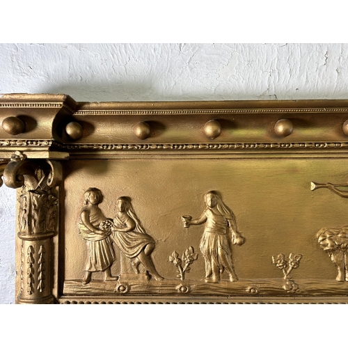 247 - A Regency gilt framed bevelled edge over mantle mirror - approx. 89cm high x 140cm wide