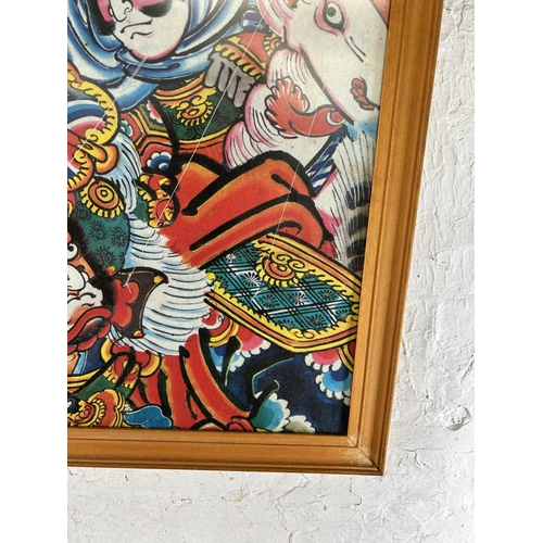 250 - A framed Japanese kite picture - approx. 76cm high x 61cm wide