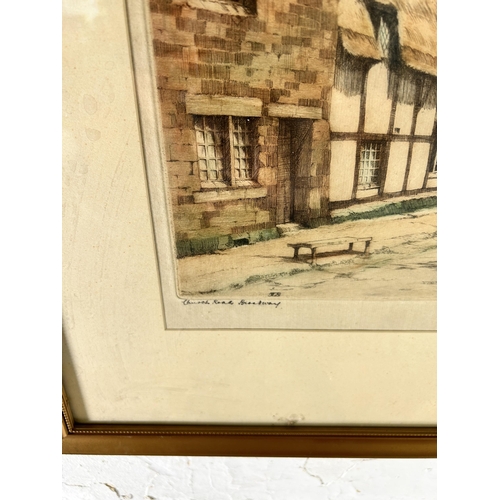 257 - A framed J. Lewis Stant Rembrandt Guild artist's proof etching of Church Road, Broadway - approx. 41... 