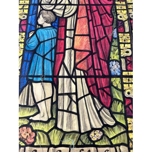 266 - Two unframed watercolours of arched stained glass windows - approx. 183cm high x 70cm wide