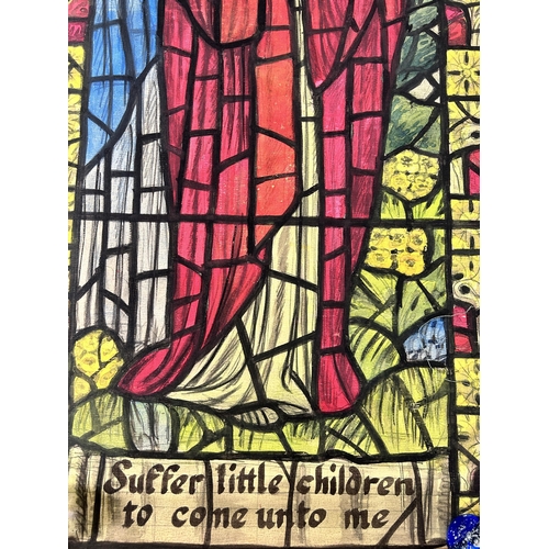 266 - Two unframed watercolours of arched stained glass windows - approx. 183cm high x 70cm wide