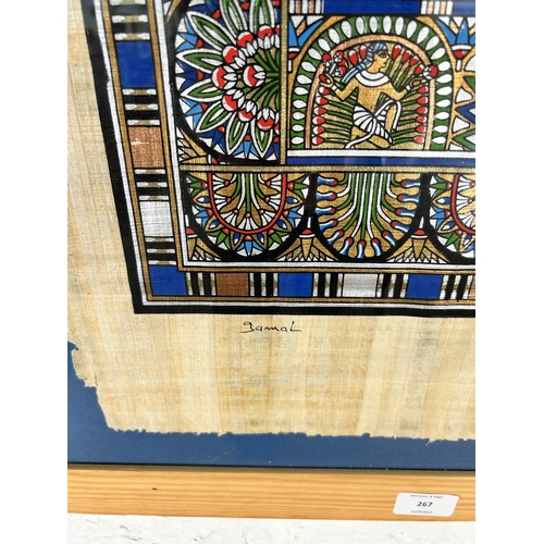 267 - A framed Egyptian papyrus painting - approx. 75cm high x 57cm wide