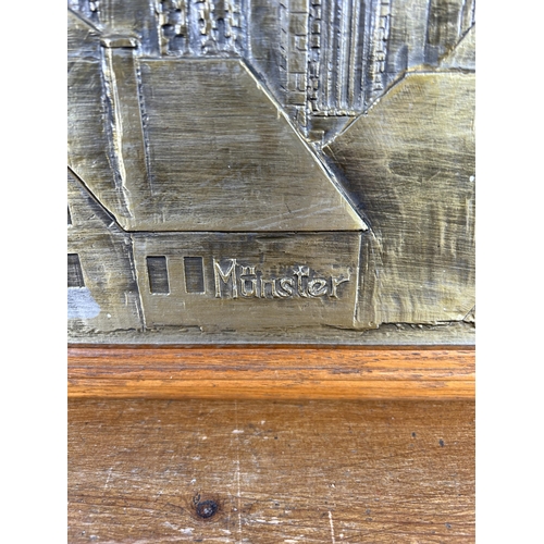 277A - A framed Münster cathedral wall plaque signed H M - approx. 52cm high x 38cm wide