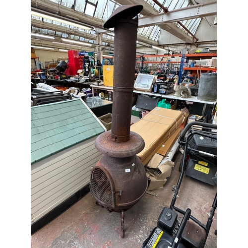 987 - A cast metal chiminea - approx. 170cm high