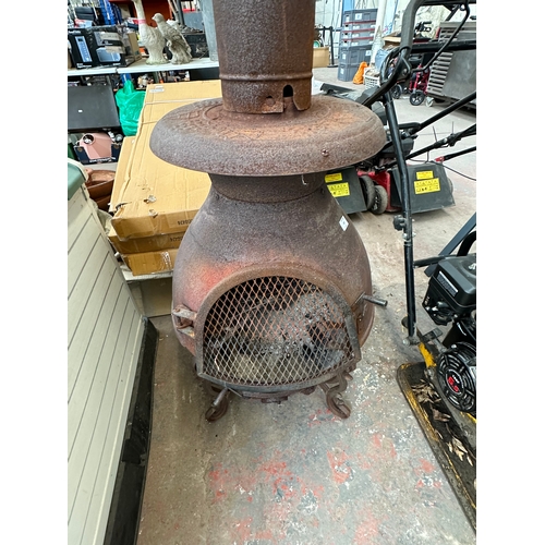 987 - A cast metal chiminea - approx. 170cm high