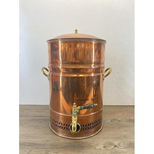 424 - A Victorian copper and pierced brass tea urn - approx. 50cm high x 29cm diameter