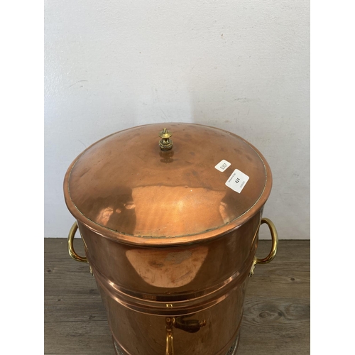 424 - A Victorian copper and pierced brass tea urn - approx. 50cm high x 29cm diameter